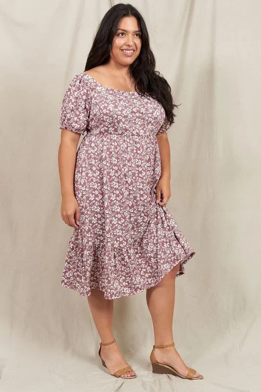 Paisley Floral Square Neck Puff Sleeve Boho Dress