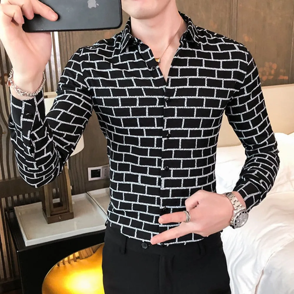 Plaid Black White Pattern Long Sleeve Shirt