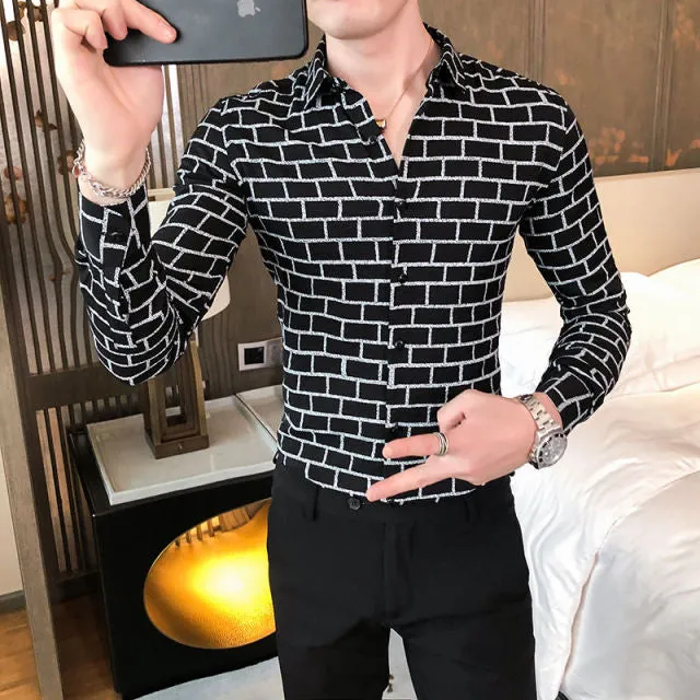 Plaid Black White Pattern Long Sleeve Shirt