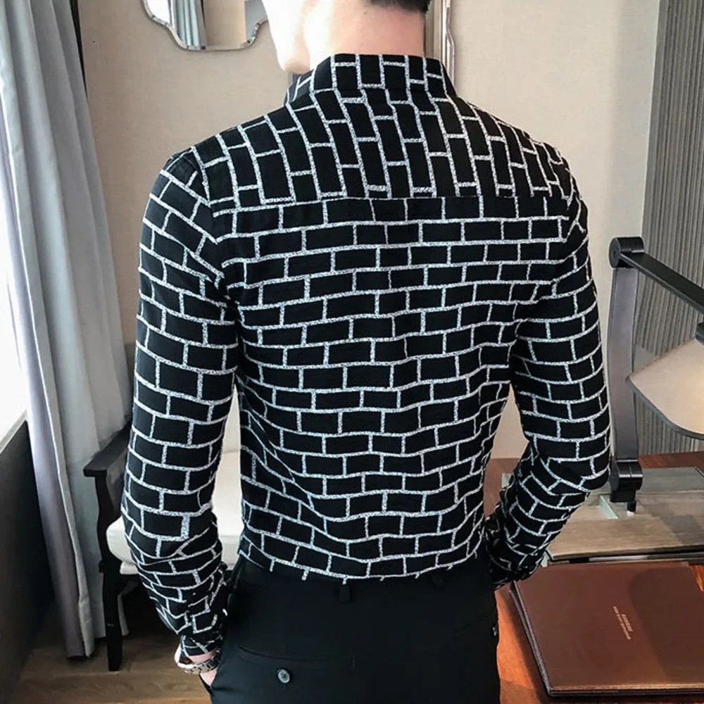 Plaid Black White Pattern Long Sleeve Shirt