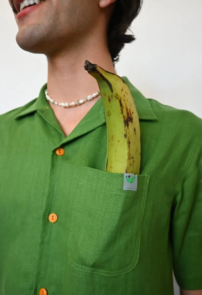 "Tutti Frutti" Linen Shirt - Plantain Green