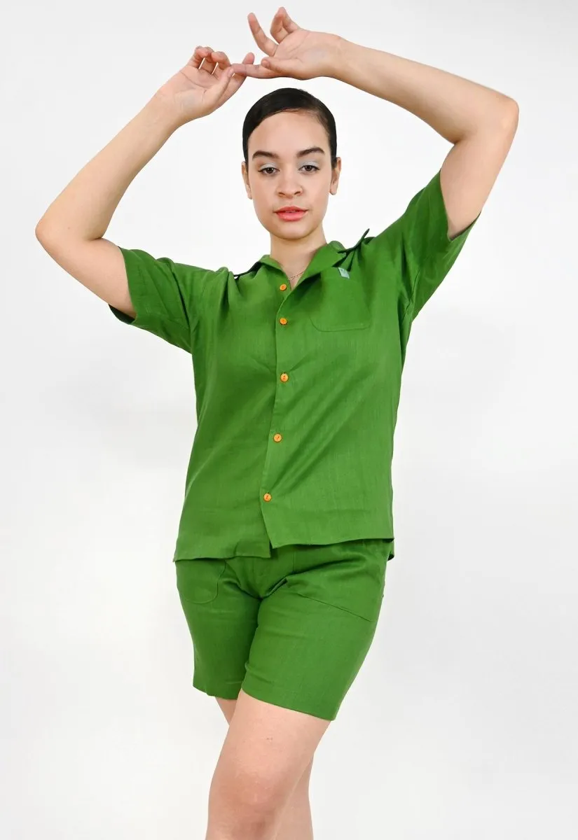 "Tutti Frutti" Linen Shirt - Plantain Green