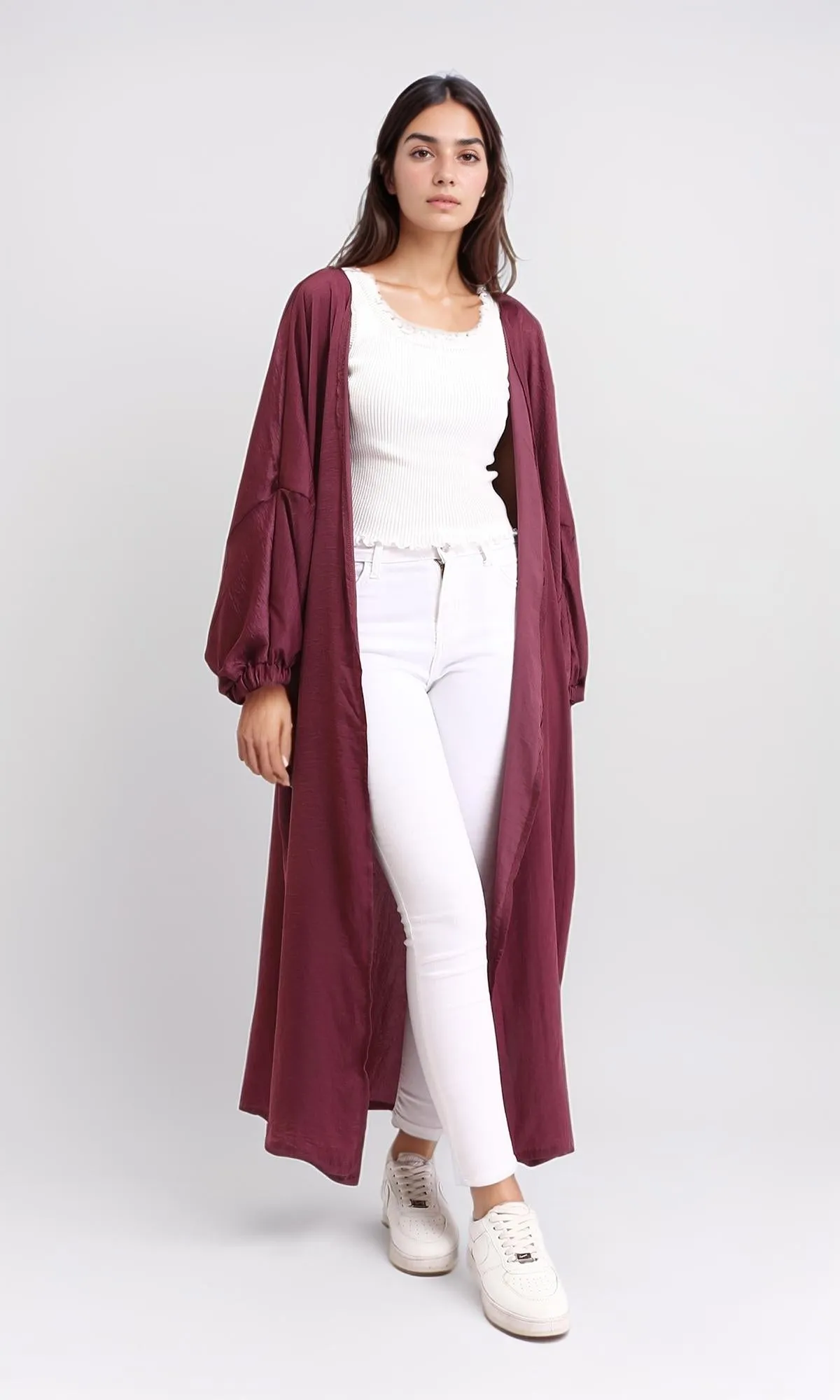 R207943 - Slip On Textured Long Cardigan - Maroon