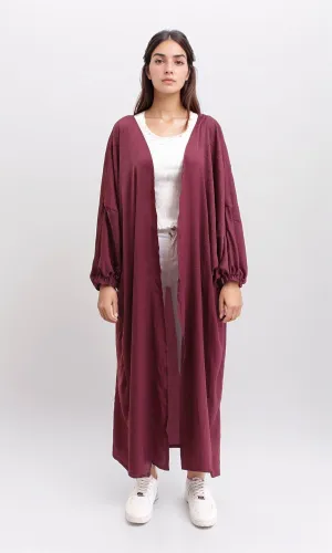 R207943 - Slip On Textured Long Cardigan - Maroon