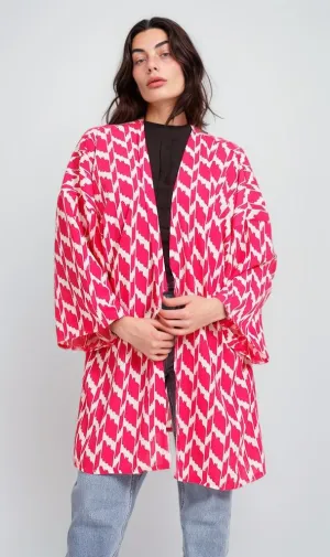 R207950 - Printed Crepe Chiffon Kimono - Red & White