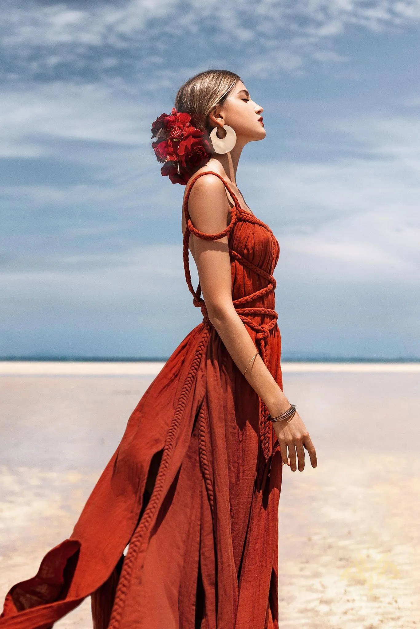 Red Greek Goddess Prom Boho Dress