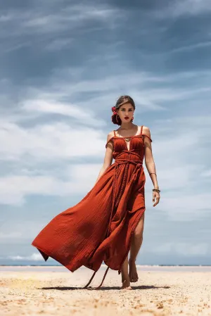 Red Greek Goddess Prom Boho Dress