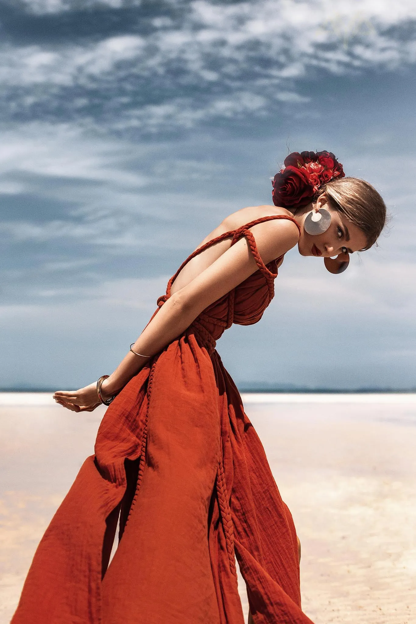 Red Greek Goddess Prom Boho Dress