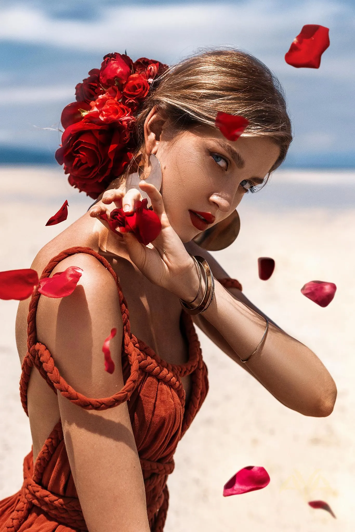Red Greek Goddess Prom Boho Dress