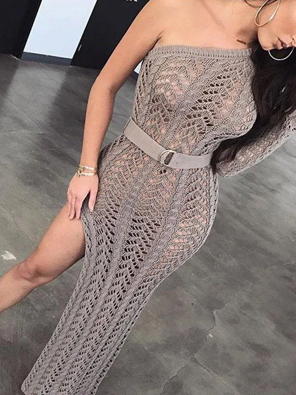 Sexy Hollow One-Shoulder Knitting Dresses