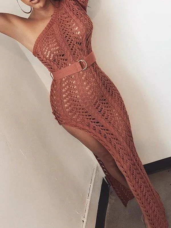 Sexy Hollow One-Shoulder Knitting Dresses