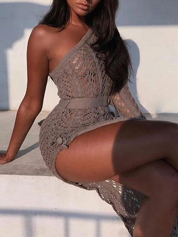 Sexy Hollow One-Shoulder Knitting Dresses