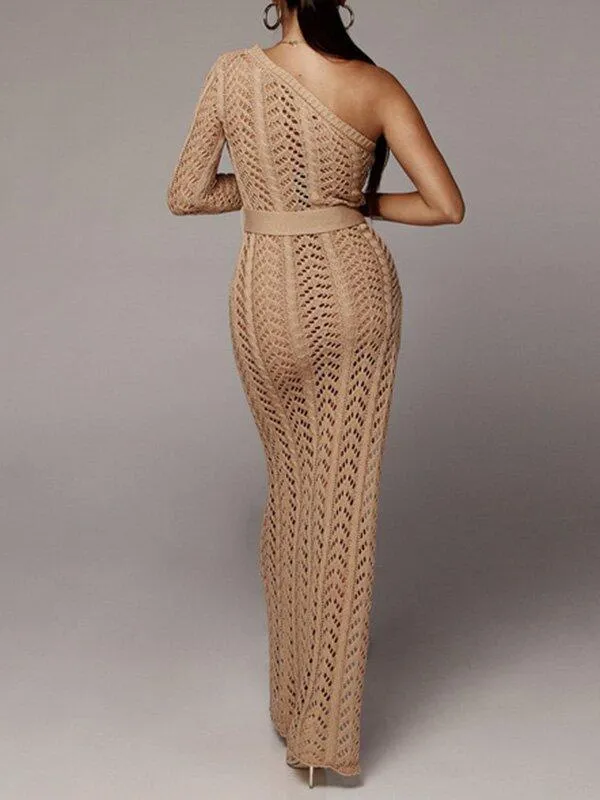 Sexy Hollow One-Shoulder Knitting Dresses