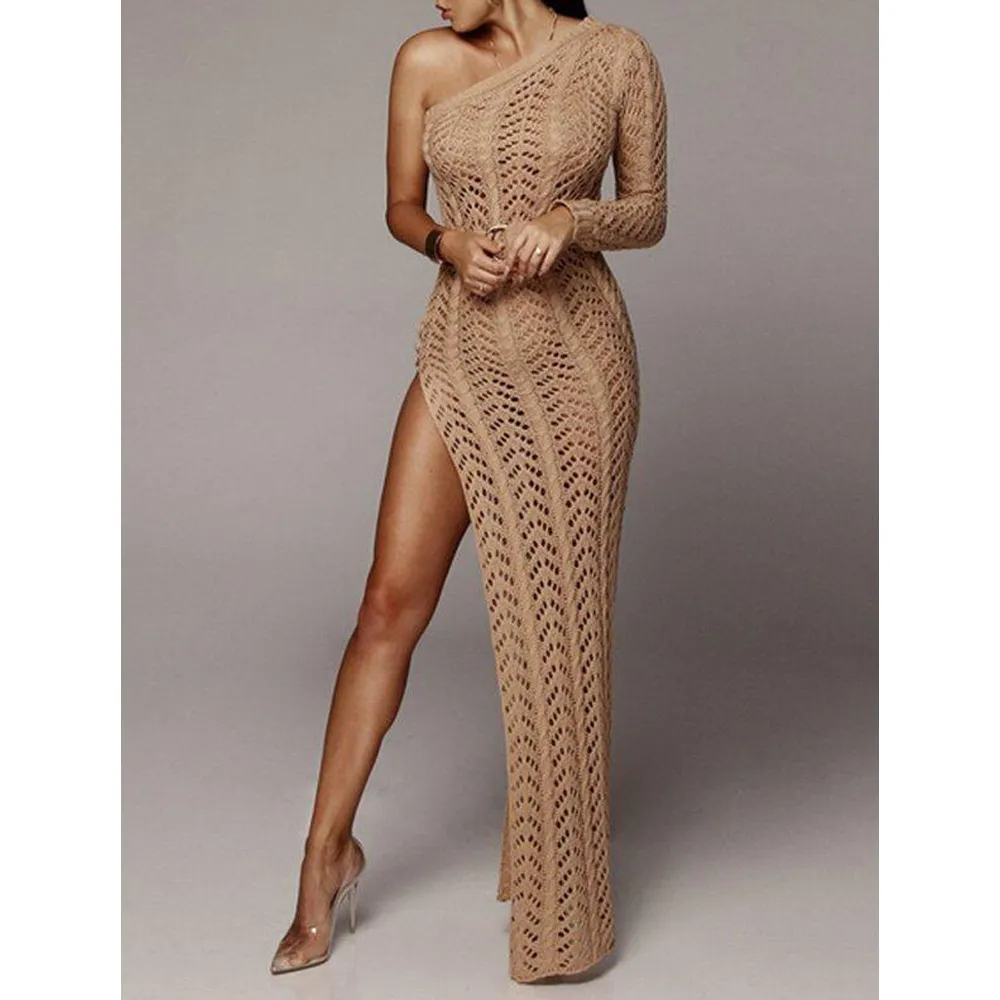 Sexy Hollow One-Shoulder Knitting Dresses
