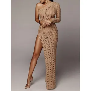 Sexy Hollow One-Shoulder Knitting Dresses