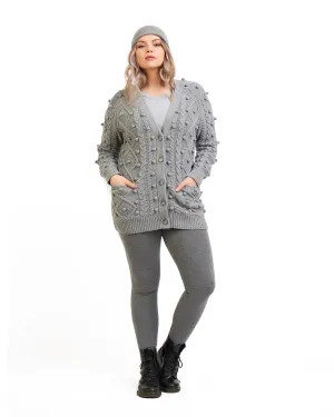 Sonia Pom Pom Cardigan | Light Grey