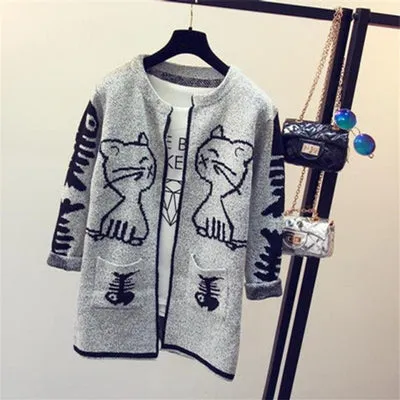 Star Printed Knitted Warm Long Cardigan