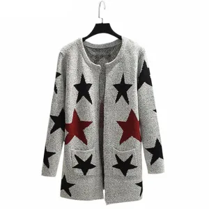 Star Printed Knitted Warm Long Cardigan