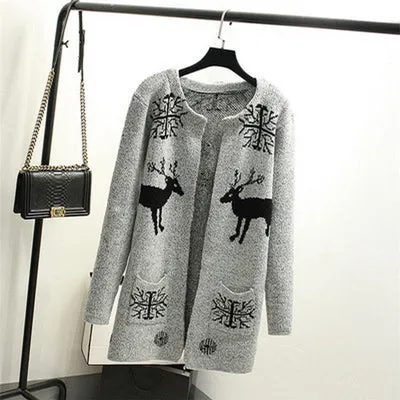 Star Printed Knitted Warm Long Cardigan