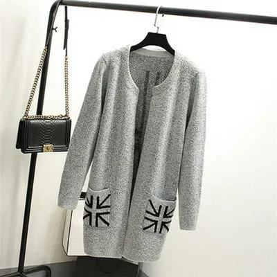 Star Printed Knitted Warm Long Cardigan