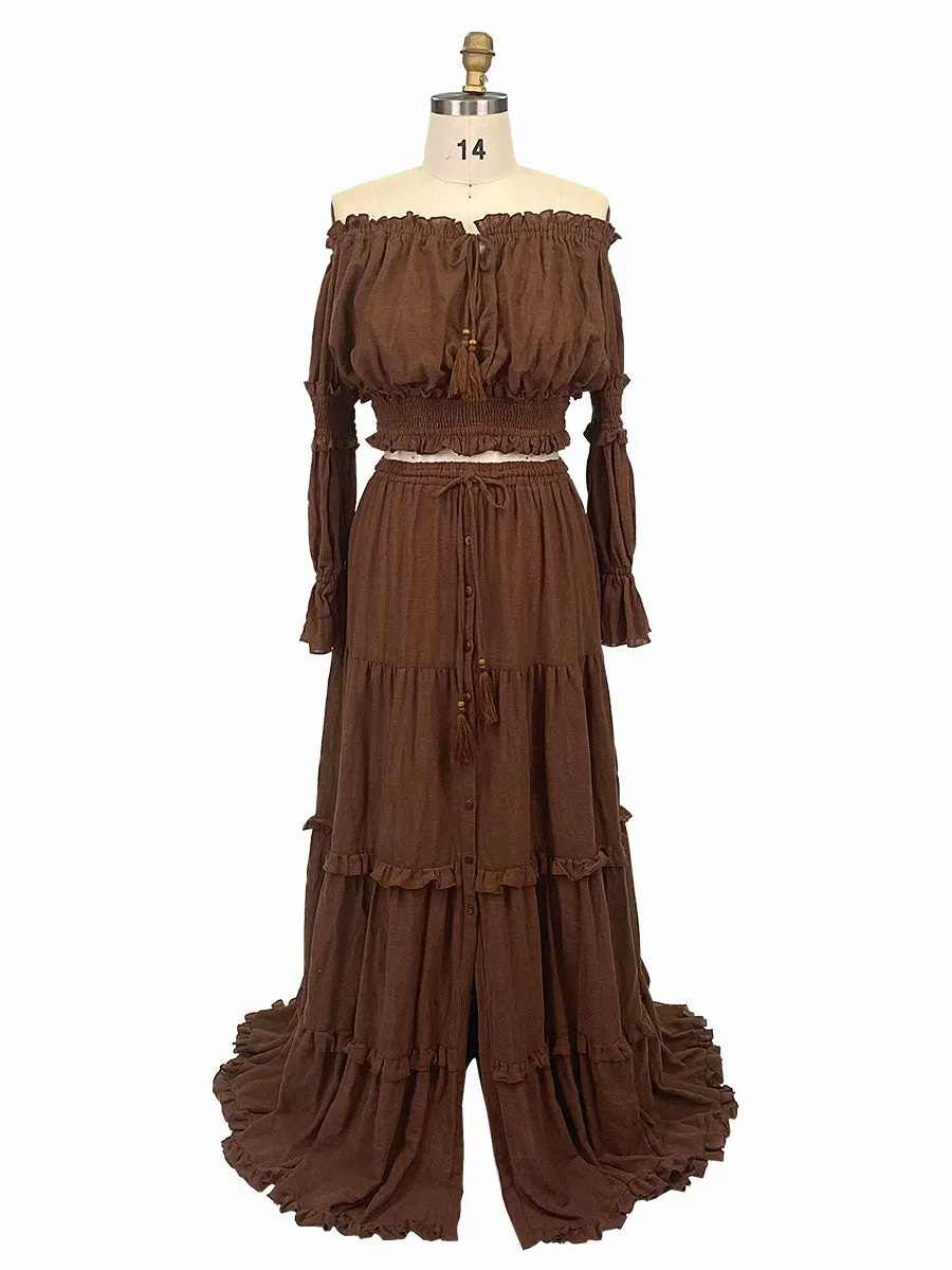Two Pieces Set Dress Adjustable Waist Woman Boho Photo Shoot Dresses YW231071