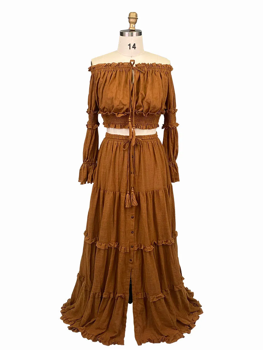 Two Pieces Set Dress Adjustable Waist Woman Boho Photo Shoot Dresses YW231071