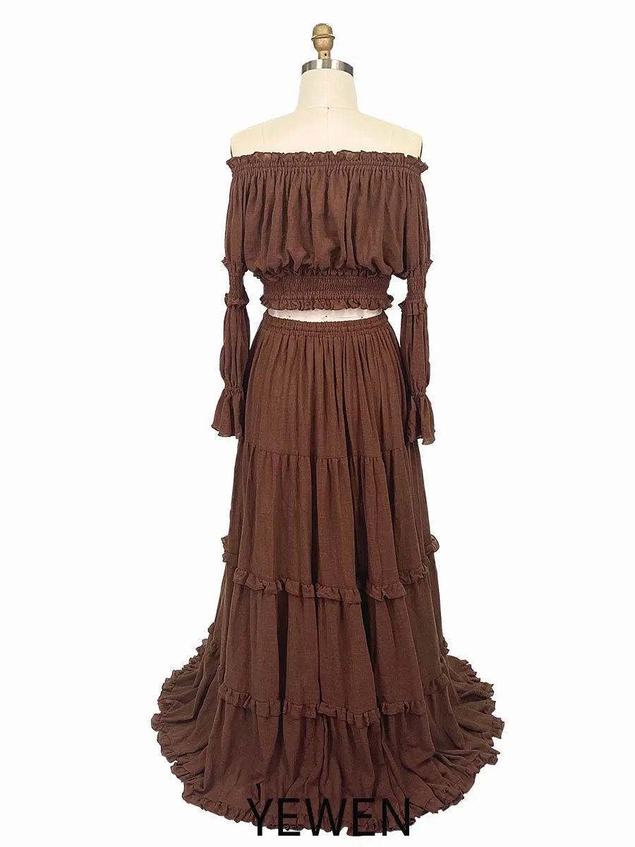 Two Pieces Set Dress Adjustable Waist Woman Boho Photo Shoot Dresses YW231071