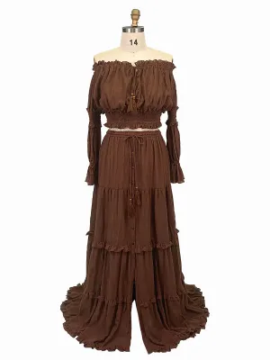 Two Pieces Set Dress Adjustable Waist Woman Boho Photo Shoot Dresses YW231071