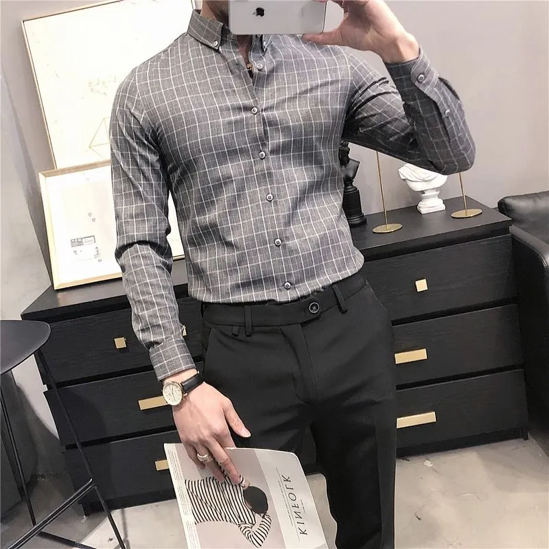 Two-Toned Thin Plaid Patterned Shirts