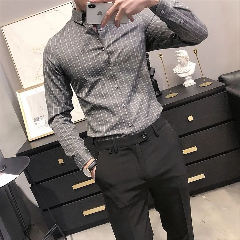Two-Toned Thin Plaid Patterned Shirts
