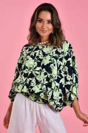 VBLT112 - V NECK BATWING TOP - MIDORI SPLICE
