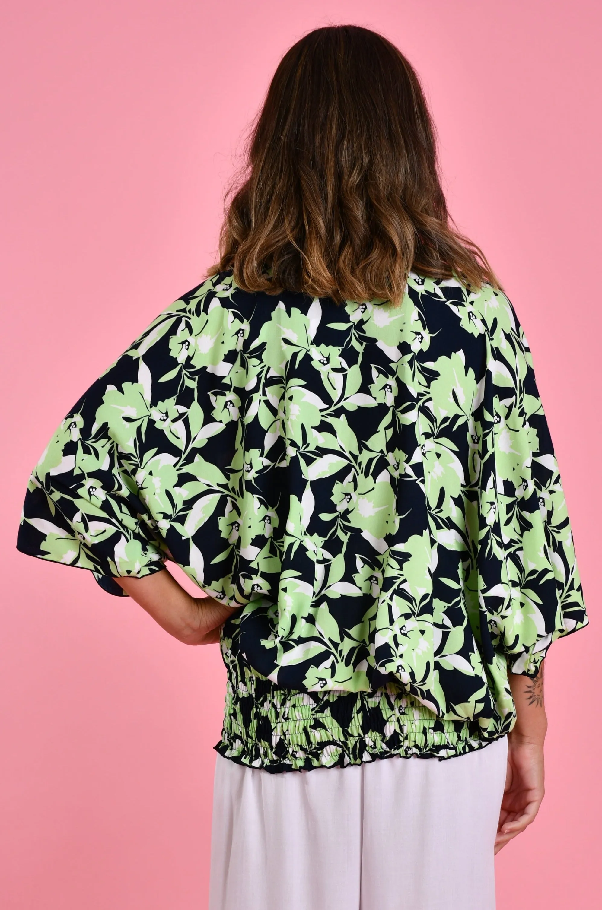 VBLT112 - V NECK BATWING TOP - MIDORI SPLICE