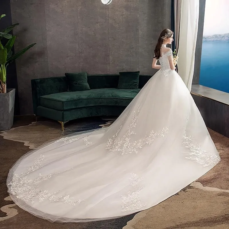 Vintage High Neck Short Sleeve Wedding Dress